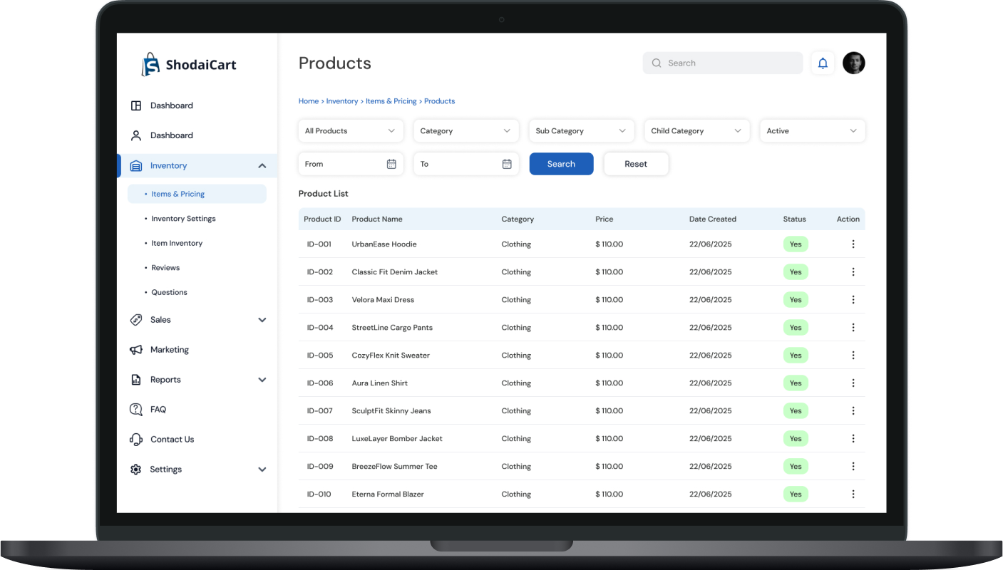 Product dashboard